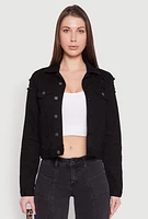 Womens Almost Famous Distressed Jean Jacket, Black,