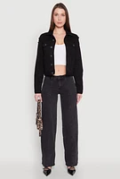 Womens Almost Famous Distressed Jean Jacket, Black,