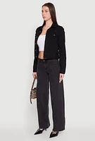 Womens Almost Famous Distressed Jean Jacket, Black, Size S