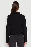Womens Almost Famous Distressed Jean Jacket, Black,