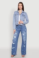 Womens Almost Famous Distressed Jean Jacket, Blue, Size M