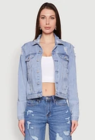 Womens Almost Famous Distressed Jean Jacket, Blue, Size M