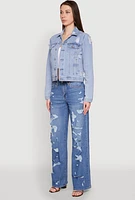Womens Almost Famous Distressed Jean Jacket, Blue, Size M