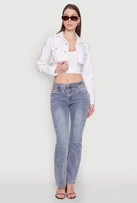 Womens Distressed Cropped Jean Jacket, White, Size L