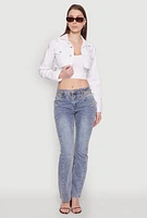 Womens Distressed Cropped Jean Jacket, White, Size L