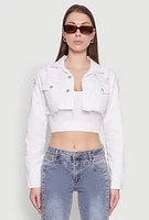 Womens Distressed Cropped Jean Jacket, White, Size L
