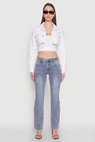 Womens Distressed Cropped Jean Jacket, White, Size L