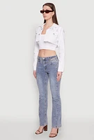 Womens Distressed Cropped Jean Jacket, White, Size L
