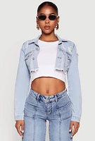 Womens Distressed Cropped Jean Jacket, Blue, Size S