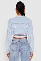 Womens Distressed Cropped Jean Jacket, Blue, Size S