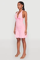 Womens Mineral Wash Denim Halter Neck Dress,
