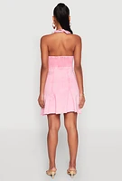 Womens Mineral Wash Denim Halter Neck Dress,