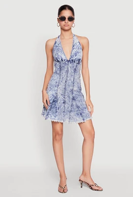 Womens Mineral Wash Denim Halter Neck Dress,