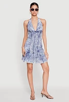 Womens Mineral Wash Denim Halter Neck Dress,