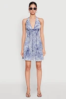 Womens Mineral Wash Denim Halter Neck Dress,