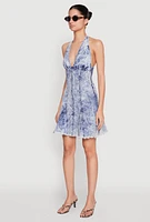 Womens Mineral Wash Denim Halter Neck Dress,