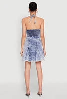 Womens Mineral Wash Denim Halter Neck Dress,