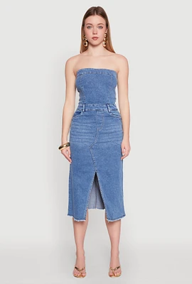 Womens Spoon Jeans Slit Front Denim Tube Dress, Blue, Size L