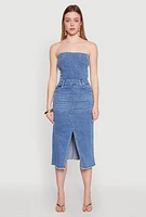 Womens Spoon Jeans Slit Front Denim Tube Dress, Blue, Size L