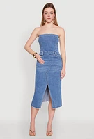 Womens Spoon Jeans Slit Front Denim Tube Dress, Blue, Size S