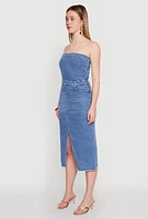 Womens Spoon Jeans Slit Front Denim Tube Dress, Blue, Size S