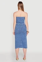 Womens Spoon Jeans Slit Front Denim Tube Dress, Blue, Size L