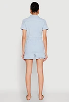 Womens Denim Zip Front Romper, Blue, Size XL