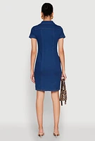 Womens Denim Pintuck Zip Front Shirt Dress, Blue,