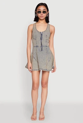 Womens Mineral Wash Racerback Denim Skater Dress, Blue, Size S