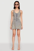 Womens Mineral Wash Racerback Denim Skater Dress, Blue, Size S