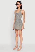 Womens Mineral Wash Racerback Denim Skater Dress, Blue, Size S