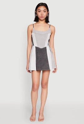 Womens Denim Color Block Skater Dress,