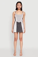 Womens Denim Color Block Skater Dress,