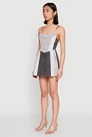 Womens Denim Color Block Skater Dress,