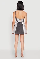 Womens Denim Color Block Skater Dress,