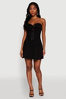 Womens Daisy Denim Lace Up Corset Mini Dress,