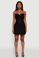 Womens Daisy Denim Lace Up Corset Mini Dress,