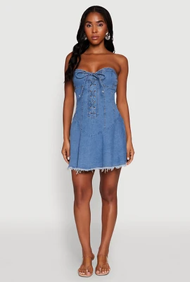 Womens Daisy Denim Lace Up Corset Mini Dress, Blue, Size M