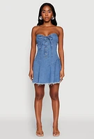 Womens Daisy Denim Lace Up Corset Mini Dress, Blue, Size M
