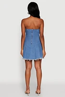 Womens Daisy Denim Lace Up Corset Mini Dress, Blue, Size M