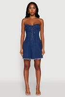 Womens Daisy Denim Lace Up Corset Mini Dress, Blue, Size L