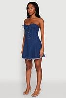 Womens Daisy Denim Lace Up Corset Mini Dress, Blue, Size L