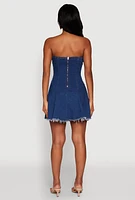 Womens Daisy Denim Lace Up Corset Mini Dress, Blue, Size L