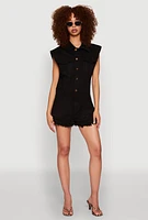 Womens Daisy Tiered Frayed Denim Romper,