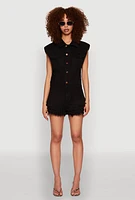 Womens Daisy Tiered Frayed Denim Romper,