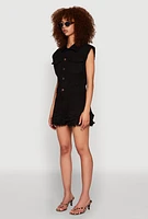 Womens Daisy Tiered Frayed Denim Romper,