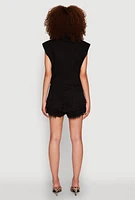 Womens Daisy Tiered Frayed Denim Romper,