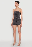 Womens Daisy Denim Button Front Romper,