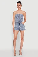 Womens Daisy Denim Button Front Romper, Blue, Size XL