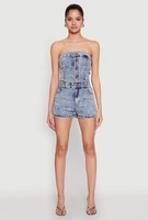 Womens Daisy Denim Button Front Romper, Blue,